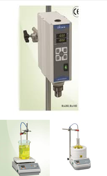 Overhead stirrer, heating mantle and hot plate with stirrer